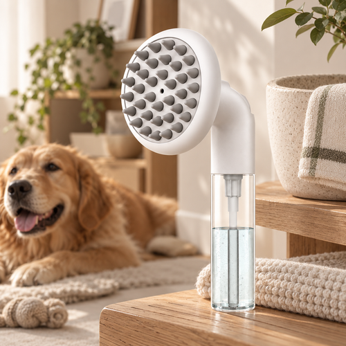 Pet Bath Massage Brush with Shampoo Dispenser